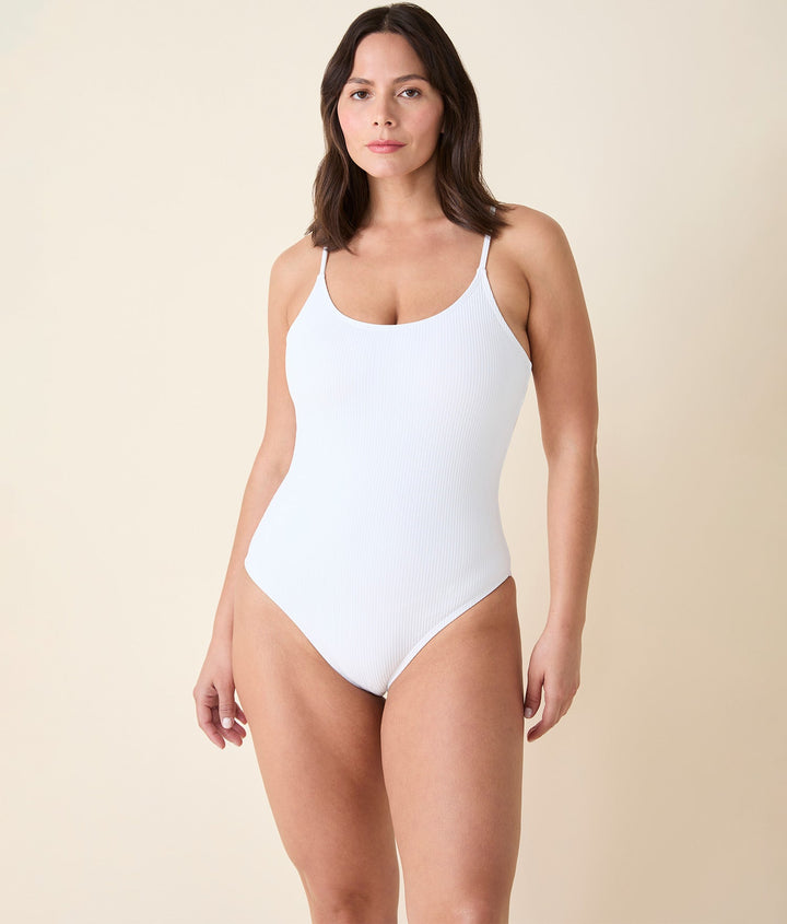 The Amalfi One Piece -  Eco Ribbed - White - Long Torso