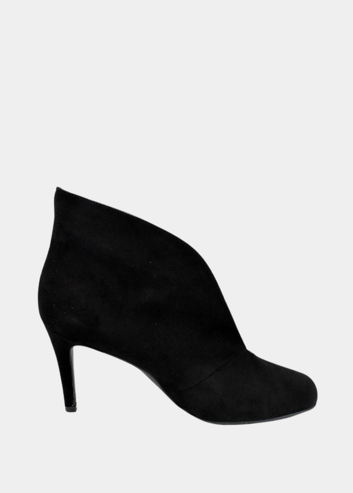 Elegant Black Suede V Cut Heeled Shoe Boot
