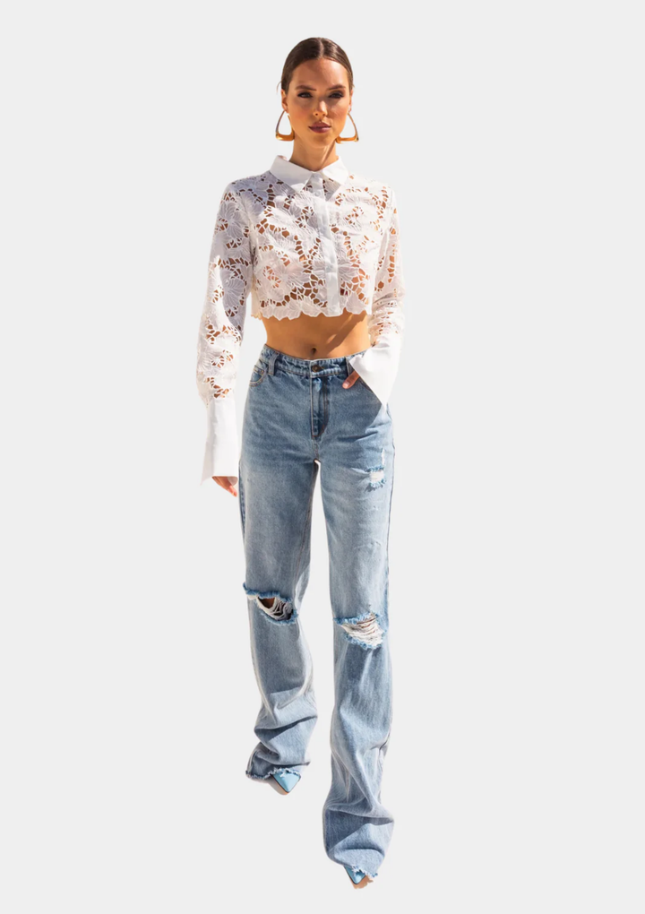 Beyond Extremist Cuffed Boyfriend Denim Jeans - Blue
