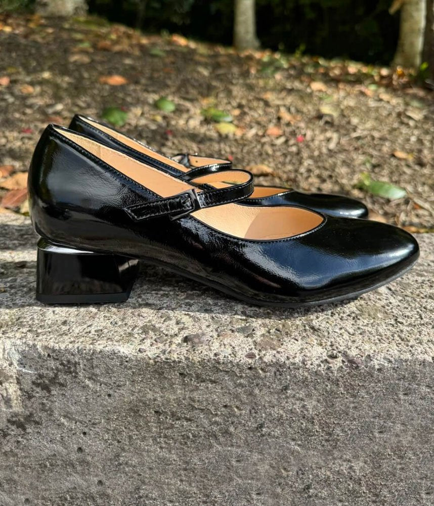 Bioeco Stylish Patent Block Heels - Black