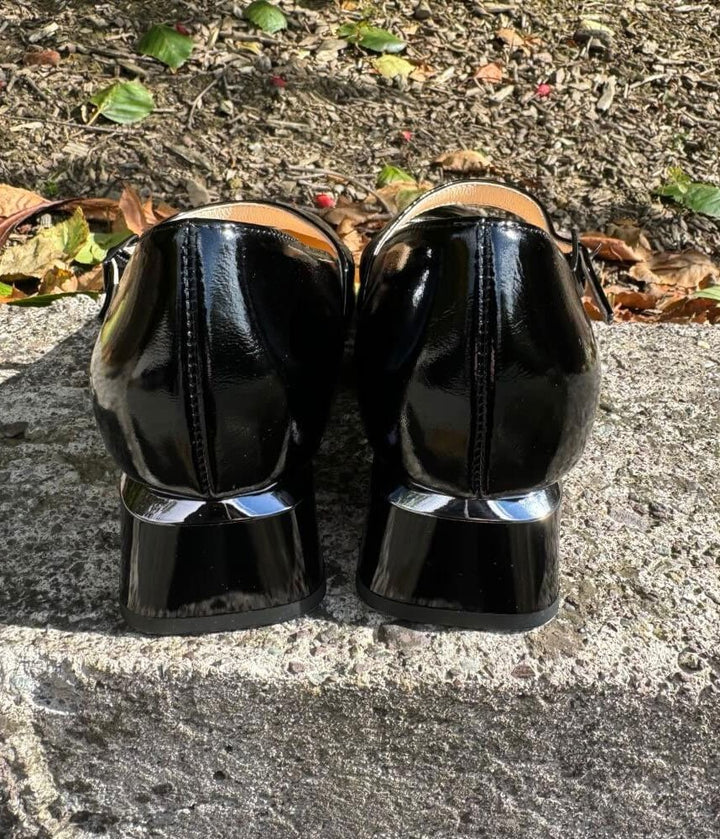 Bioeco Stylish Patent Block Heels - Black