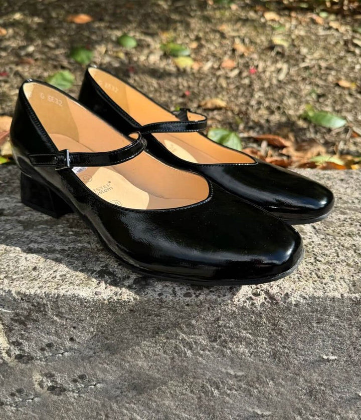 Bioeco Stylish Patent Block Heels - Black