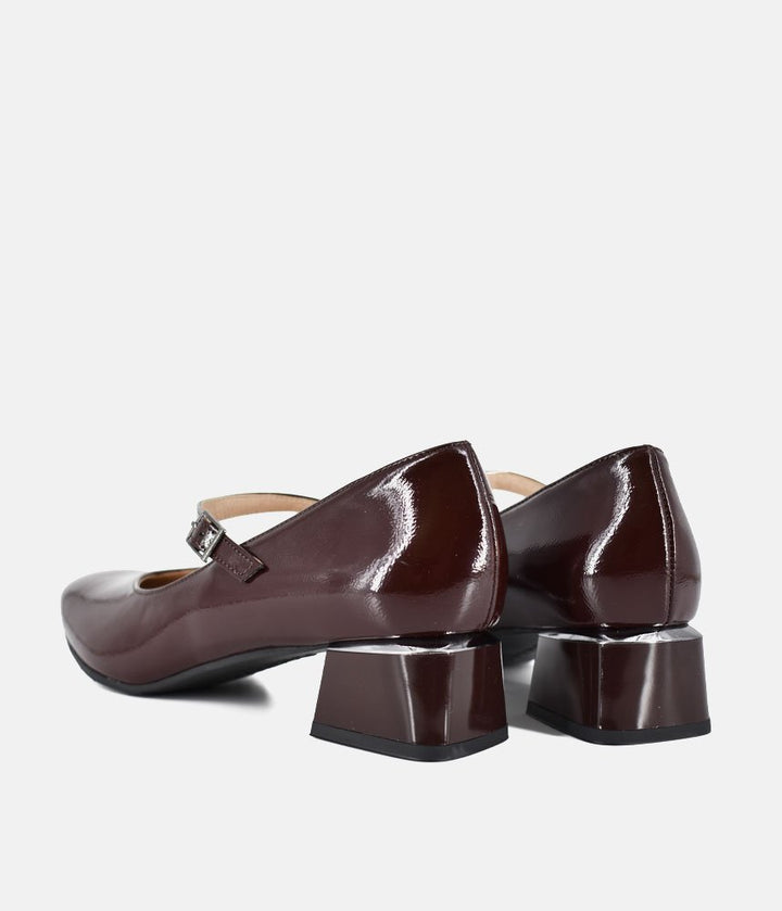Bioeco Stylish Patent Block Heels - Burgundy