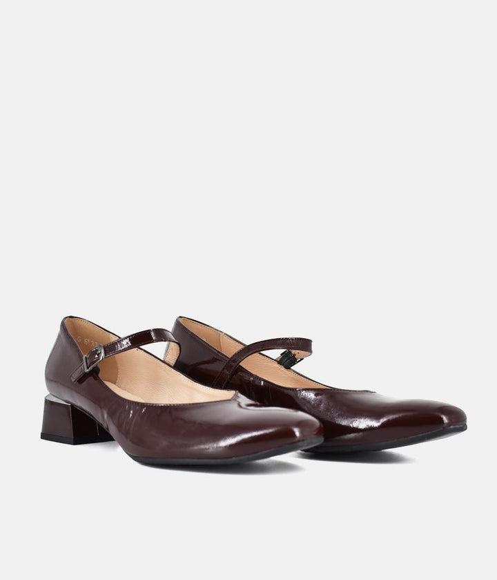 Bioeco Stylish Patent Block Heels - Burgundy
