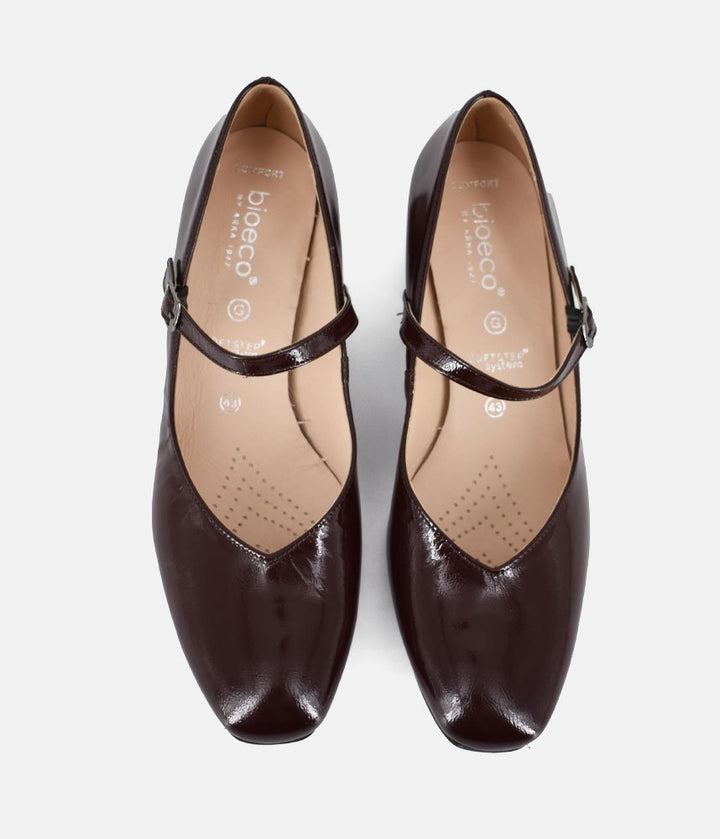 Bioeco Stylish Patent Block Heels - Burgundy