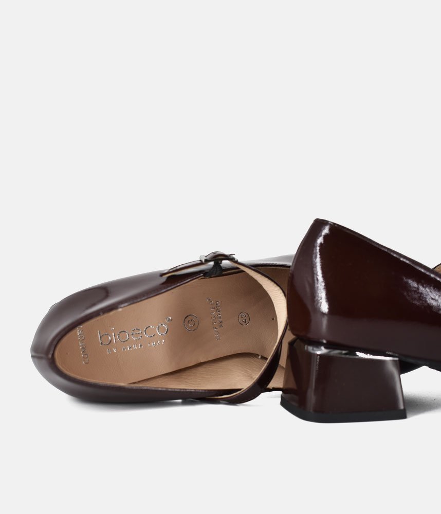Bioeco Stylish Patent Block Heels - Burgundy
