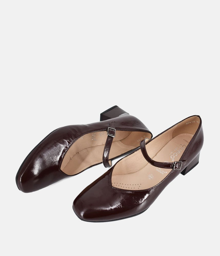 Bioeco Stylish Patent Block Heels - Burgundy