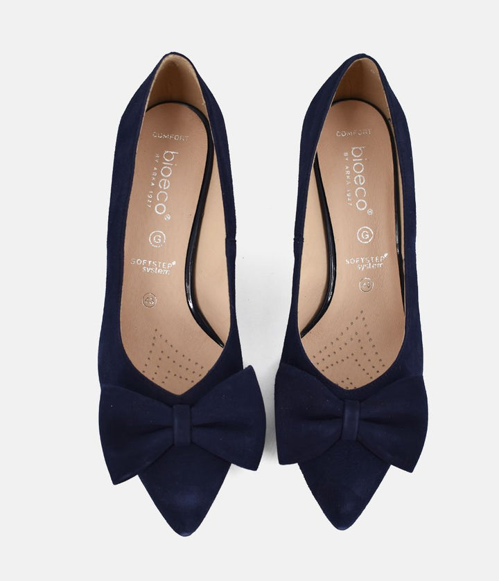 Bioeco Beautiful Suede Bow Heels - Navy