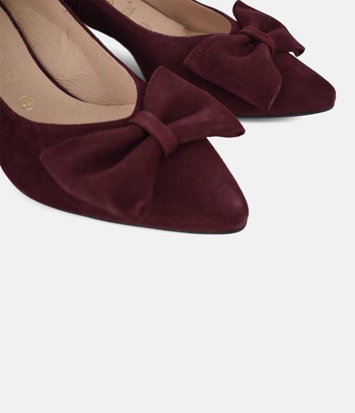 Bioeco Beautiful Suede Bow Heels - Burgundy