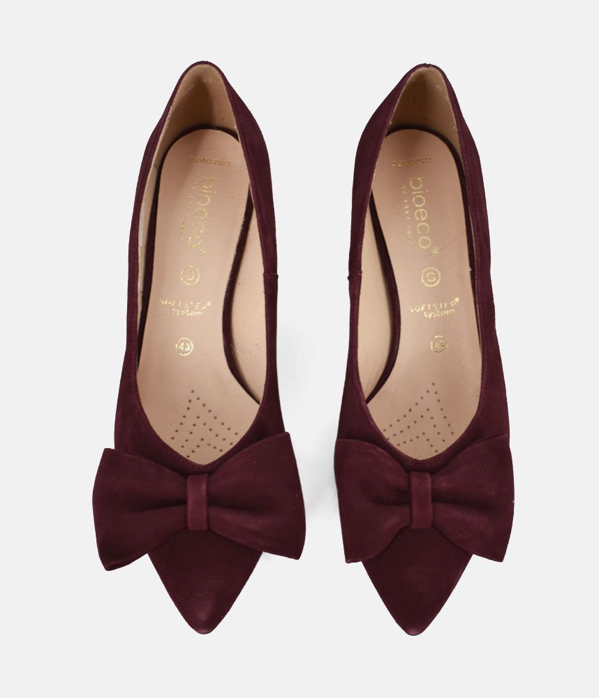 Bioeco Beautiful Suede Bow Heels - Burgundy