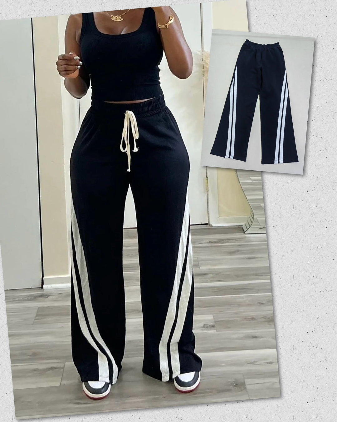Tall Women's Black and White Striped Sweatpants