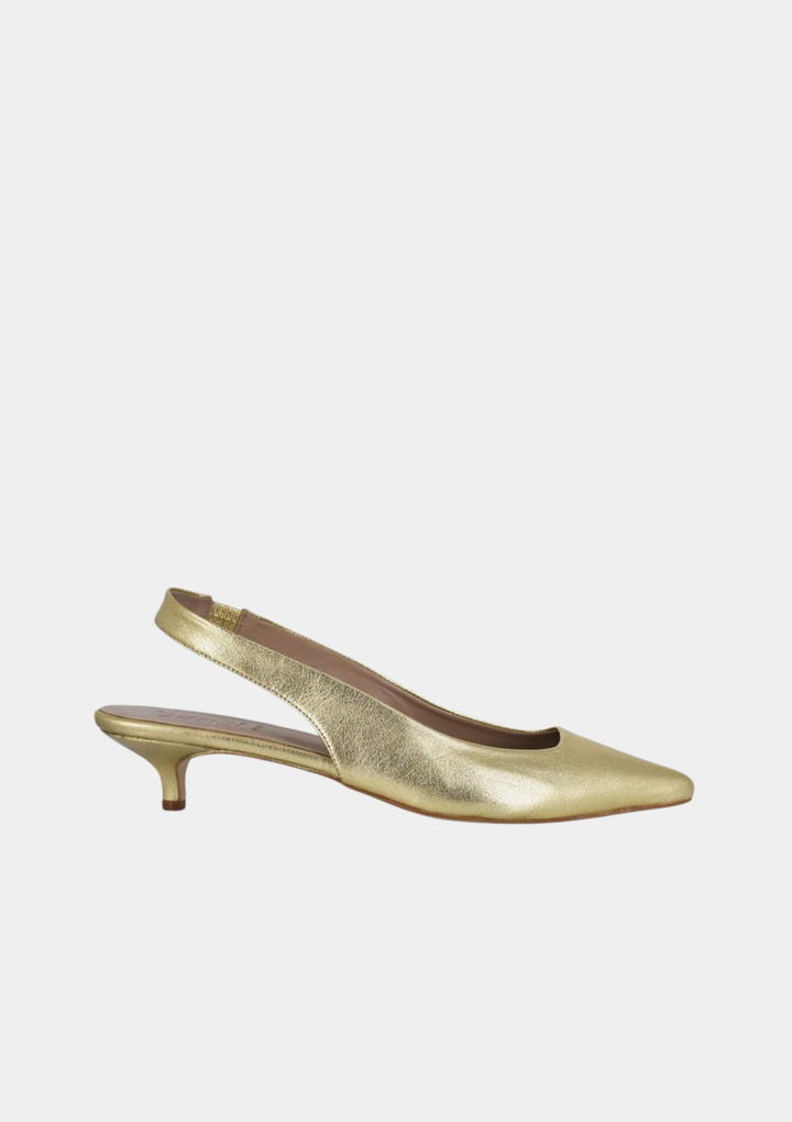 Dansi Glamourous Leather Slingback Kitten Heels -  Gold
