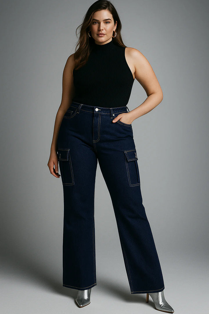 Tall Women Dark Denim Cargo Jeans