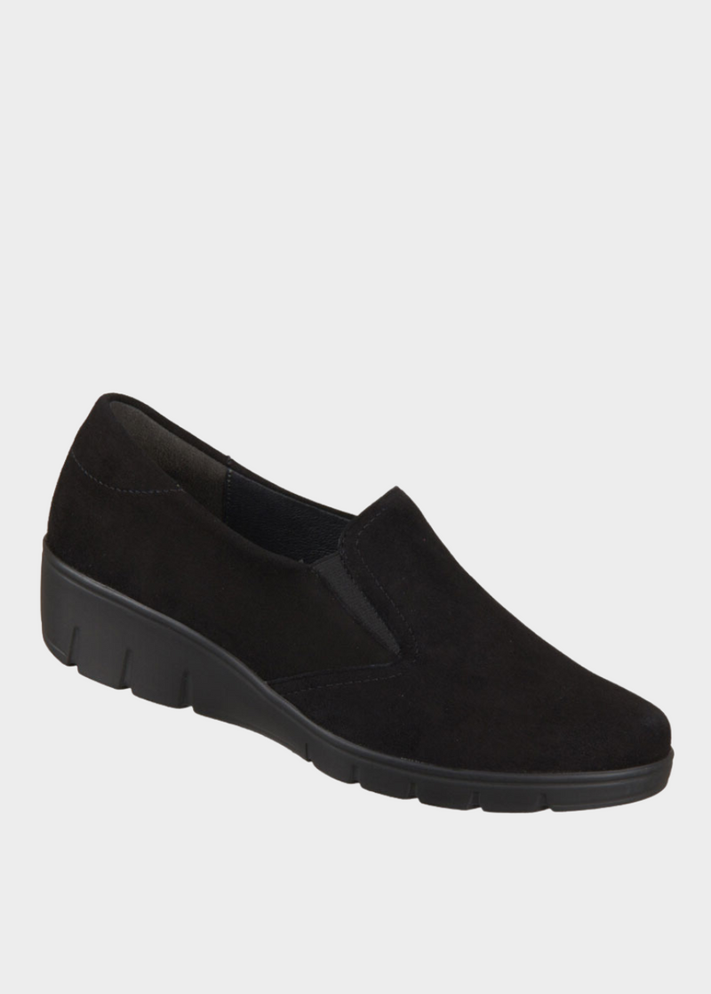 Semler Plush Black Velour Wedge Loafers