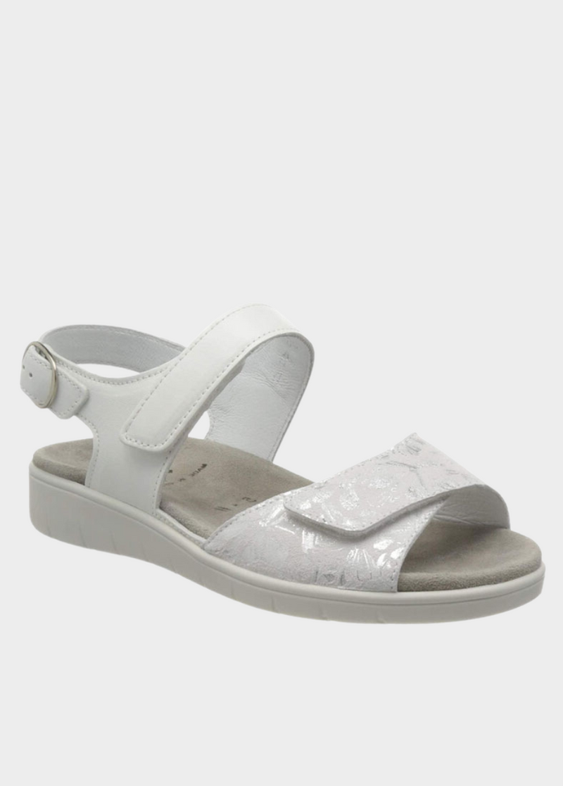 Semler Stylish White/Silver Flower Print Sandals