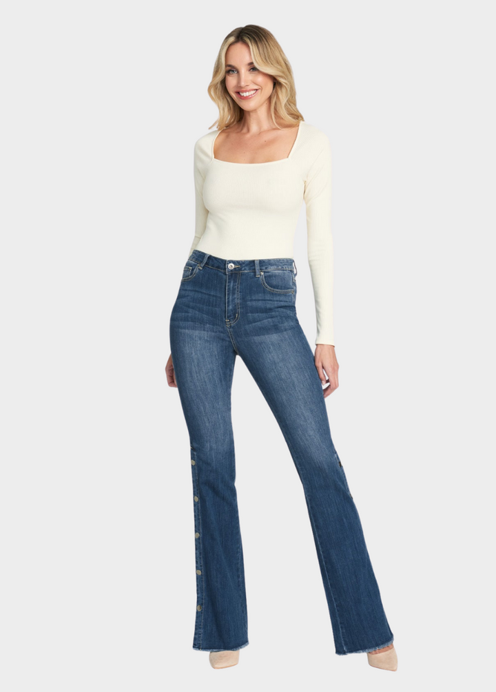 Tall Celina Snap Button Flare Jeans