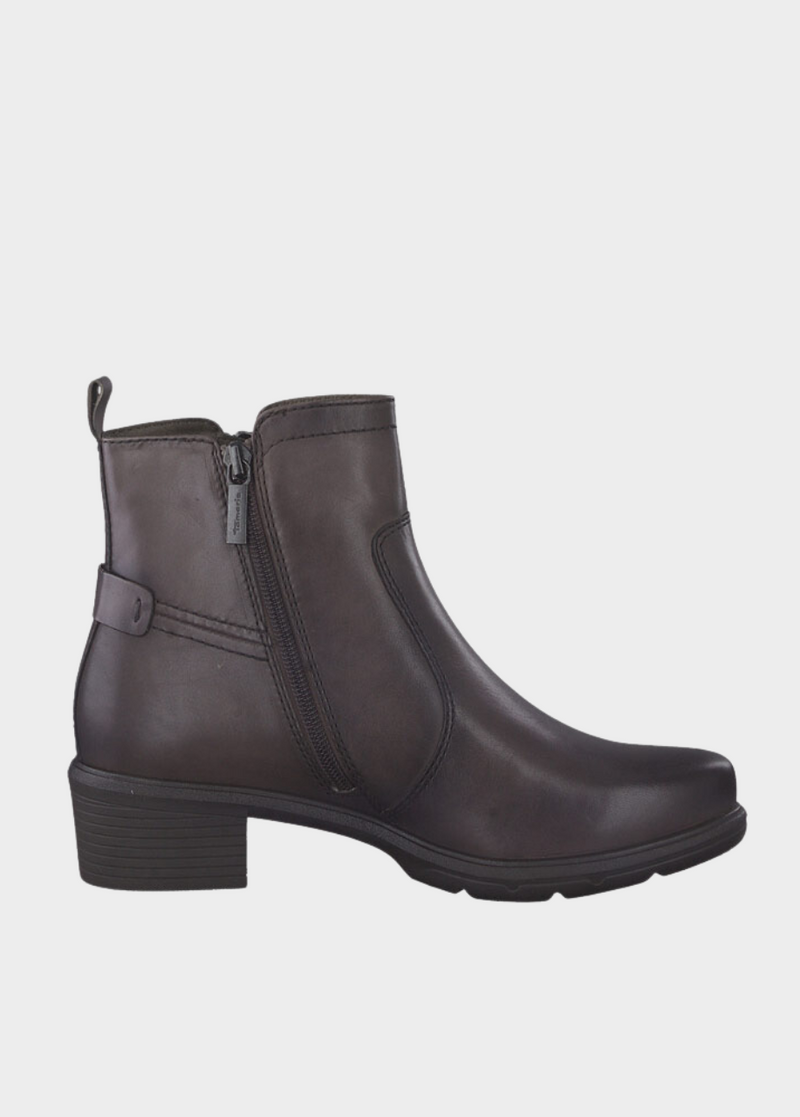 Tamaris Brown Leather Block Heel Ankle Boots
