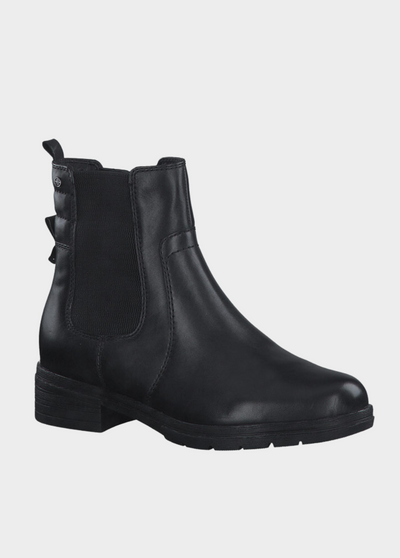 Tamaris Black Leather Chelsea Style Ankle Boots