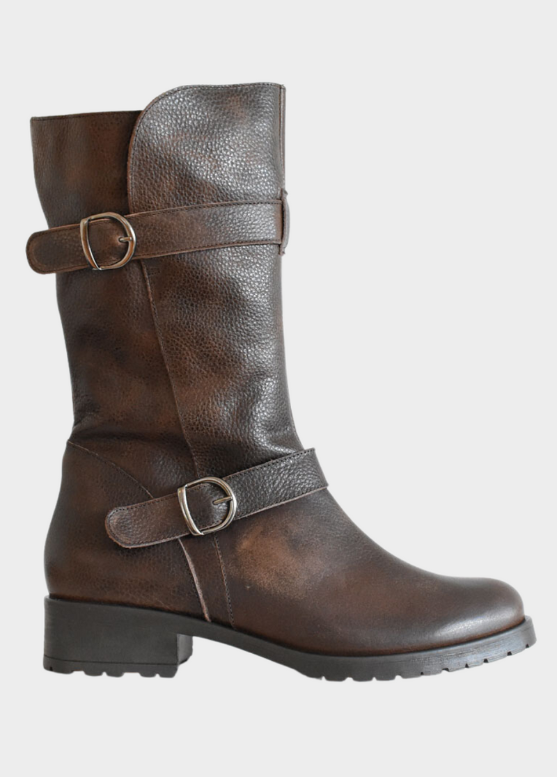 Deluxe Cognac Brown Leather Mid-Calf Boots