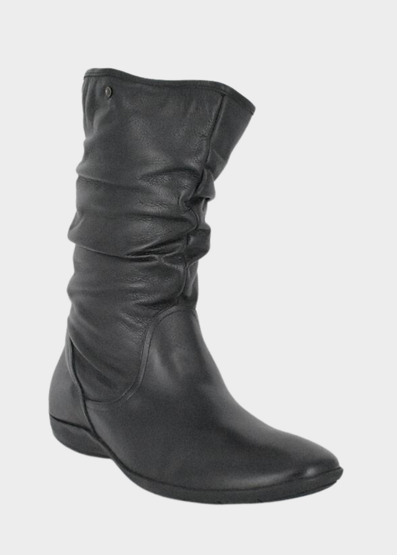 Cinderella Shoes Versatile Black Midi Boots