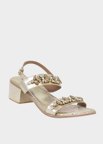 BOTTEGA Gold Embellished Block Heel Sandal
