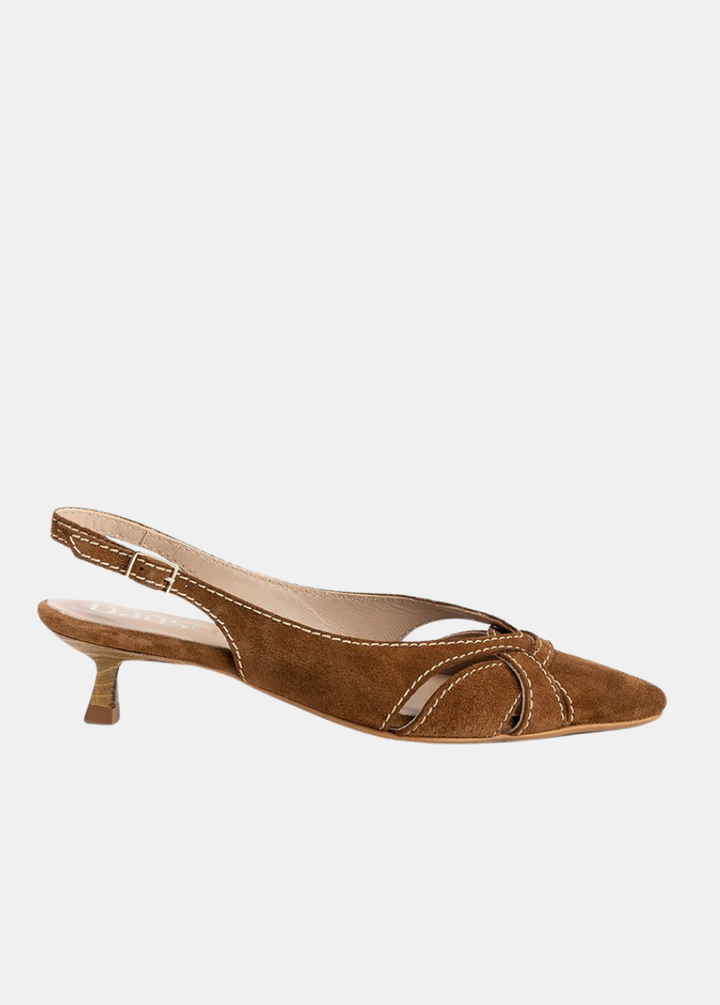 Dansi Rich Suede Kitten Heel Slingbacks - Chocolate Brown
