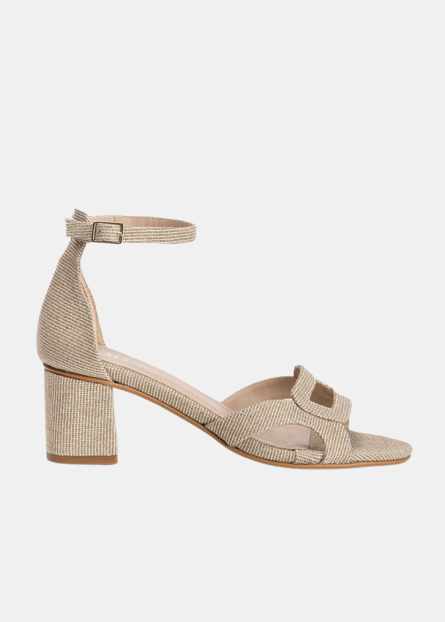 Dansi Textured Ankle Strap Block Heel Sandals - Champagne