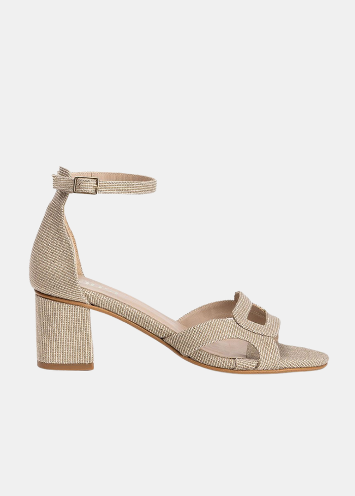 Dansi Textured Ankle Strap Block Heel Sandals - Champagne