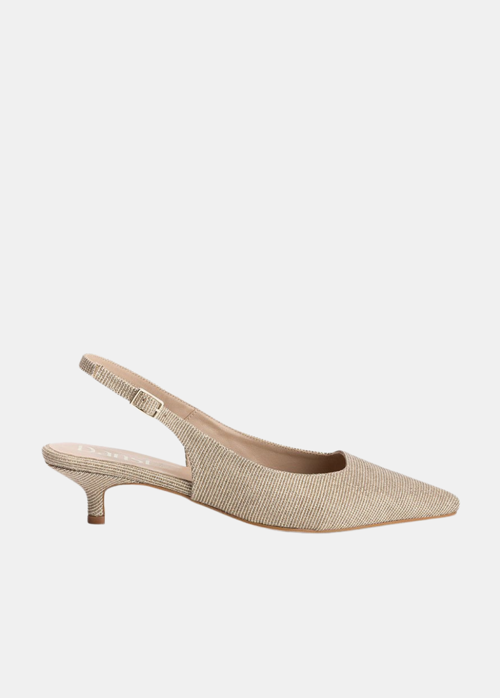Dansi Elegant Textured Kitten Heel Slingbacks - Champagne Gold