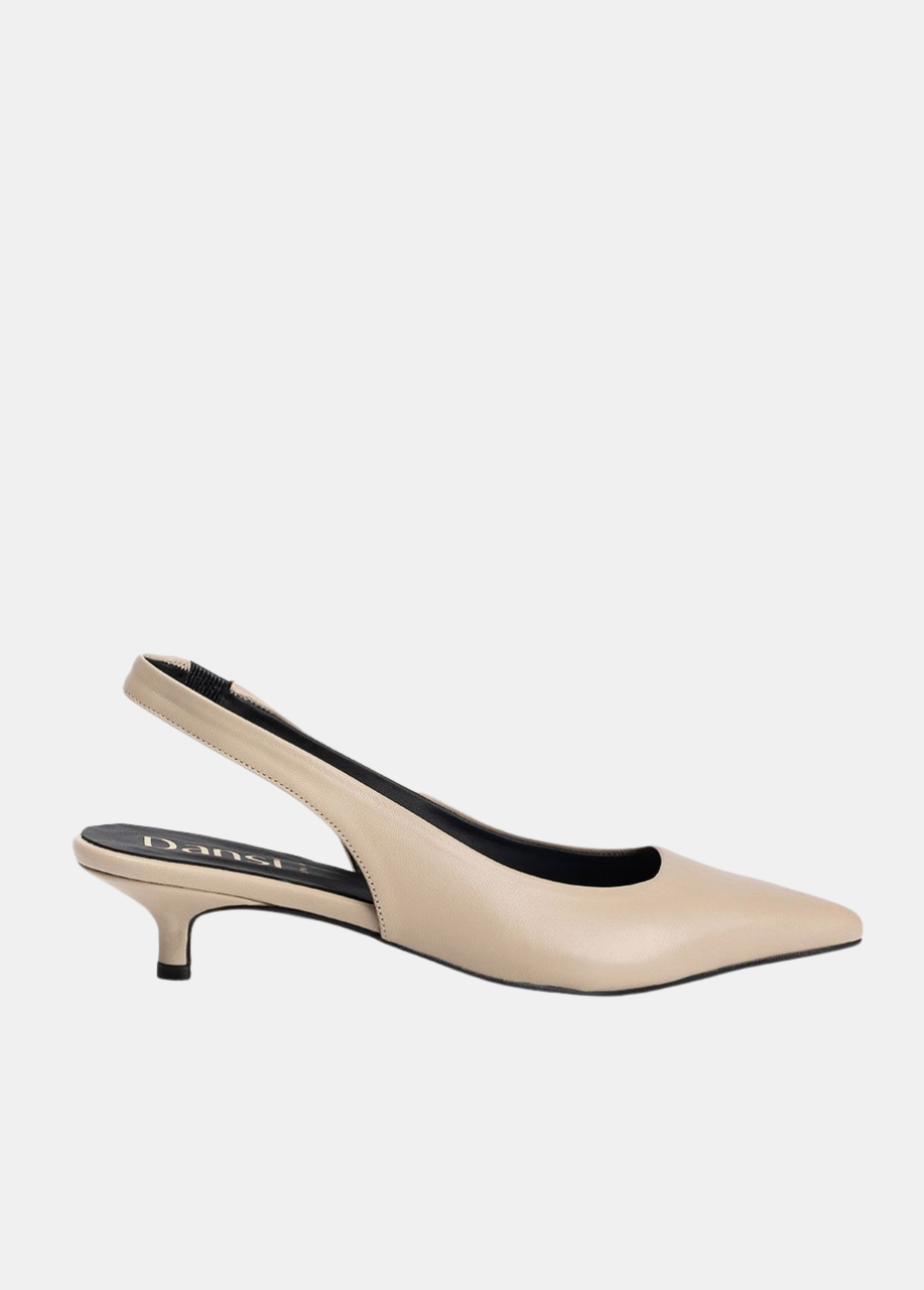 Dansi Elegant Leather Slingback Kitten Heels - Beige