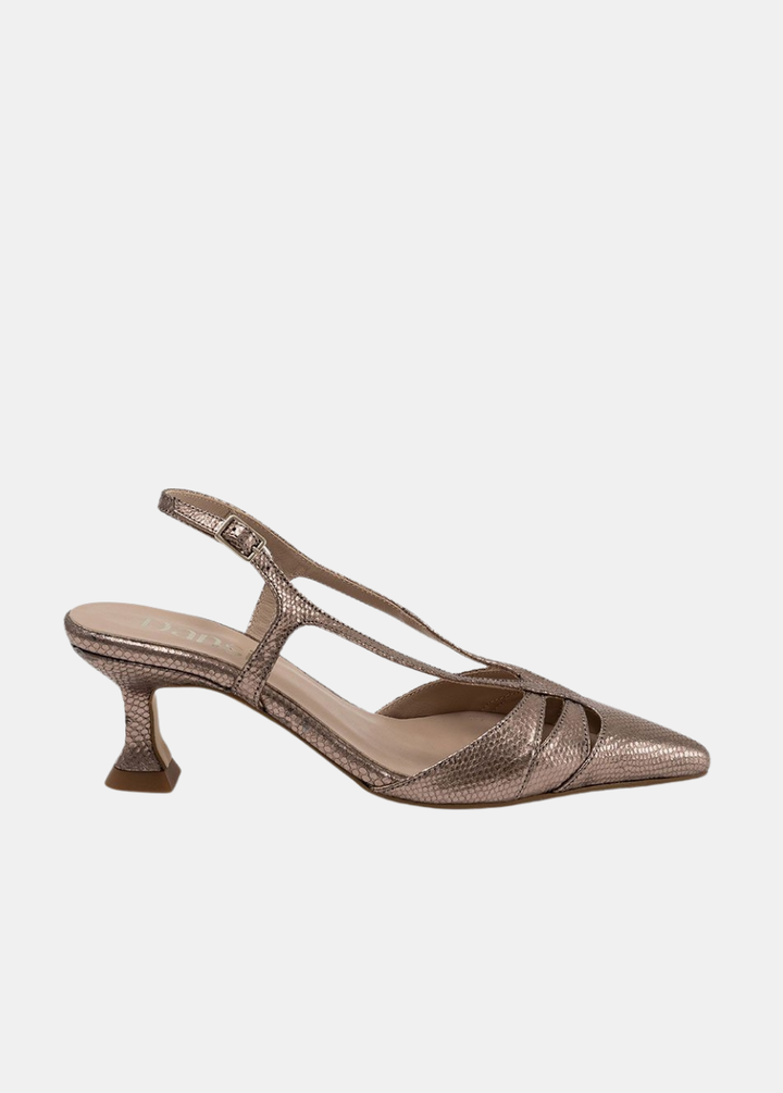 Dansi Vintage Inspired Kitten Heel Slingbacks - Metallic Pewter