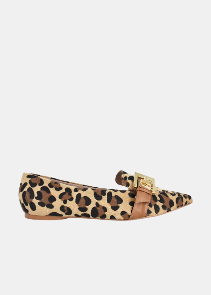 Belle & Lucy Dressy Jeweled Gold Buckle Loafers - Leopard Print