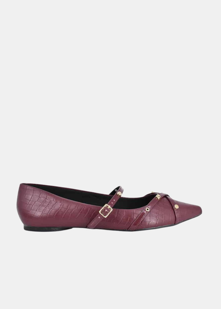 Belle & Lucy Chic Croc-Embossed Mary Janes - Plum & Gold Studded