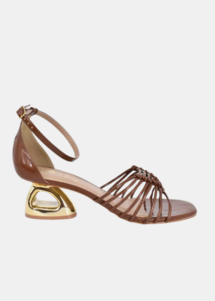 Belle & Lucy Modern Strappy Heels - Cognac Brown & Gold