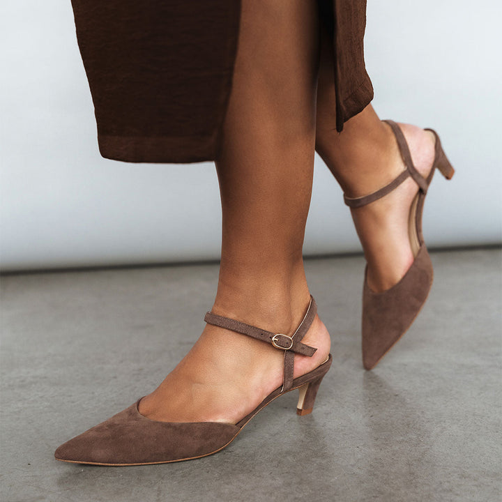 The Claire Kitten Heel Ash - Brown Suede