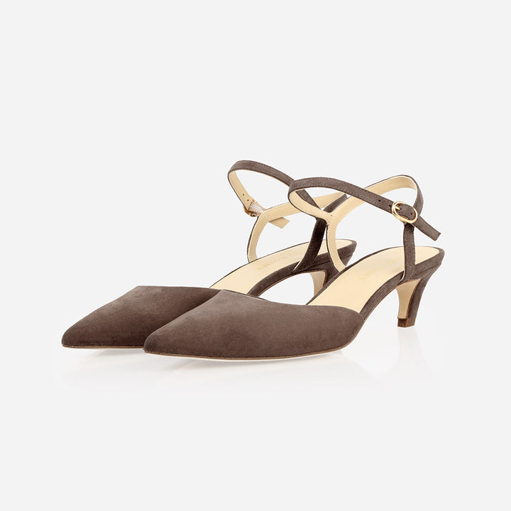 The Claire Kitten Heel Ash - Brown Suede