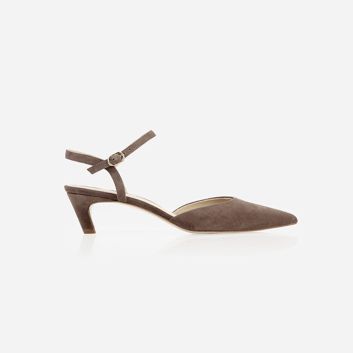 The Claire Kitten Heel Ash - Brown Suede