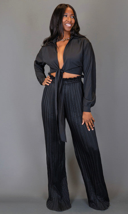 Gianna Pleated Pant Set - Black