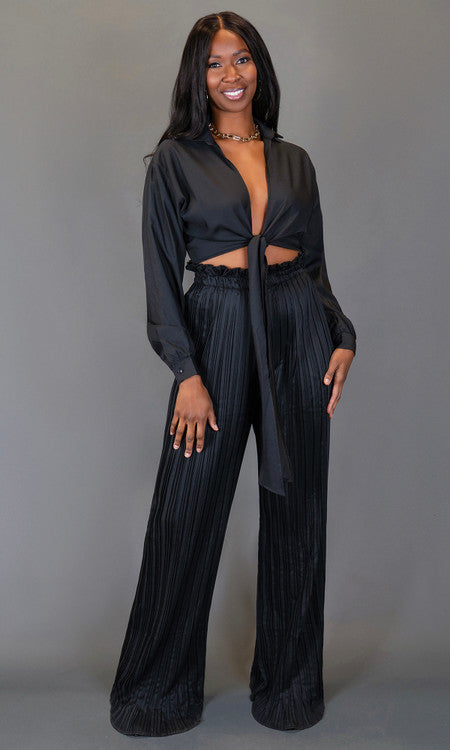 Gianna Pleated Pant Set - Black