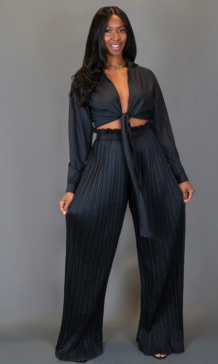 Gianna Pleated Pant Set - Black