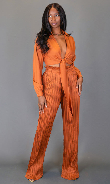 Gianna Pleated Pant Set - Rust