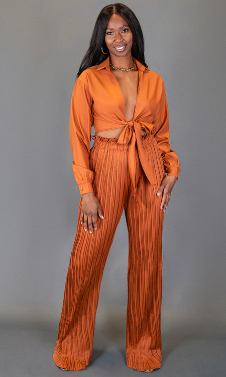 Gianna Pleated Pant Set - Rust