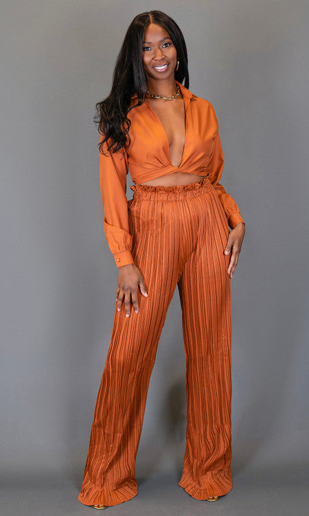 Gianna Pleated Pant Set - Rust