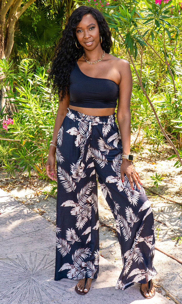 Florence Wide Leg Pants - Leaf Print
