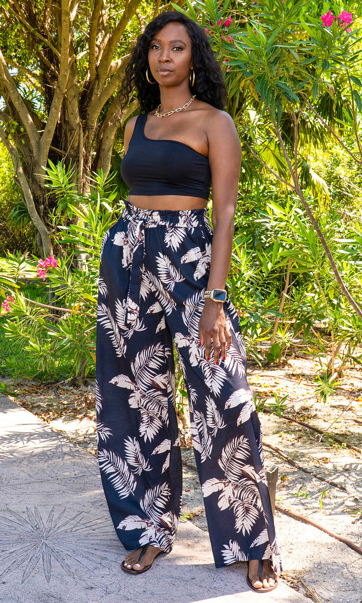 Florence Wide Leg Pants - Leaf Print