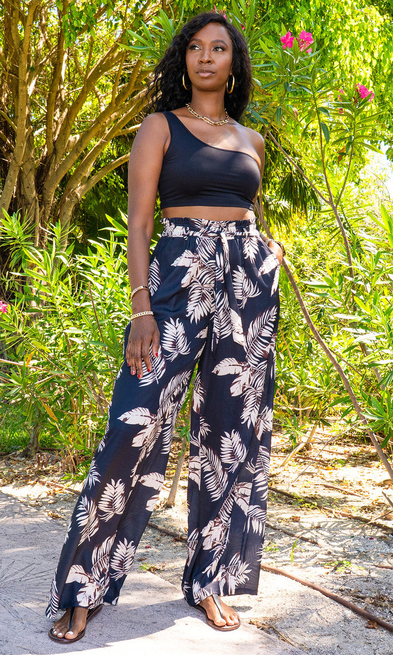 Florence Wide Leg Pants - Leaf Print