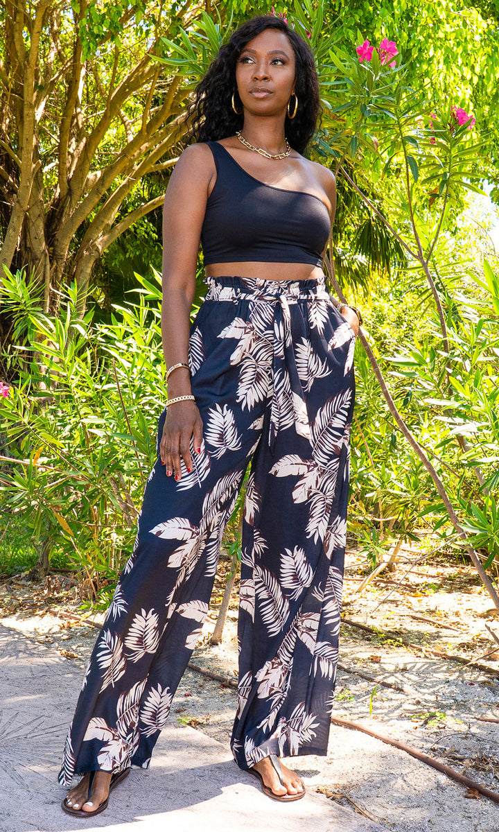 Florence Wide Leg Pants - Leaf Print