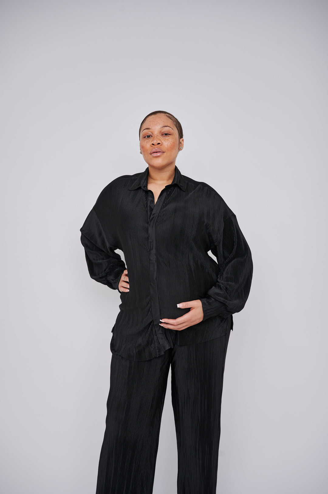 Kaia Tall Maternity Plisse Trouser - Black (Trousers Only)