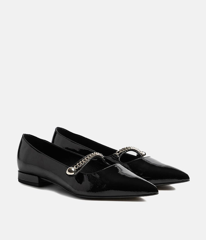 Dansi Sophisticated Patent Leather Flats - Black