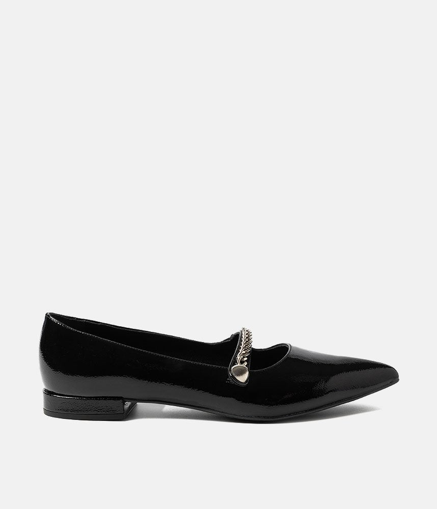 Dansi Sophisticated Patent Leather Flats - Black